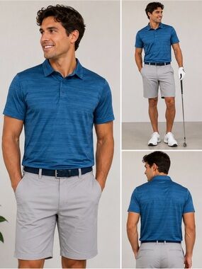 Kyodan Men's Striped Indigo Blue Performance Polo